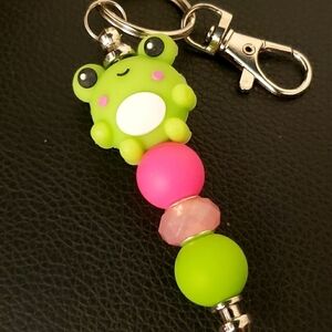 Handmade Silicone Focal Beaded Kawaii Frog Keychain 🐸